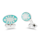 Sterling Silver Turquoise And Clear Fancy Design Enamel Cufflinks