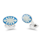 Sterling Silver Sky Blue And Clear Fancy Design Cufflinks