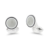 Sterling Silver Round Silver Grey Enamel Cufflinks With Black And White Border