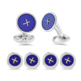 Sterling Silver Lapis Lazuli Dress Stud Set With Gold Stitch