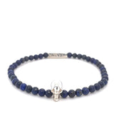 Lapis Lazuli Bead Stretch Bracelet with Silver Skull