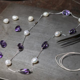 18ct White Gold Amethyst And Pearl 22" Necklace