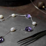 18ct White Gold Amethyst And Pearl 22" Necklace