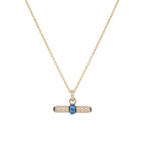 18ct Yellow Bar Necklace with Blue Enamel Diamond Bar and Sapphire Ends on a Chain