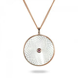 Sterling Silver Large Pendant with White Mother-of-Pearl and Pink Sapphire Gem