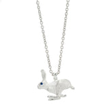 Sterling Silver Hare With Sapphire Eyes Pendant In Matte Finish and Chain