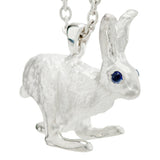 Sterling Silver Hare With Sapphire Eyes Pendant In Matte Finish and Chain