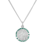 Sterling Silver & Green Enamel St. Christopher Necklace