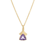 18ct Yellow Gold Trilliant Cut Amethyst And Diamond Pendant