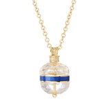 18ct Yellow Gold Facetted Crystal Ball Pendant With Blue Enamel Band And Diamonds