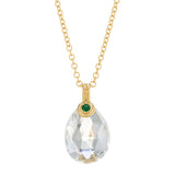 18ct Yellow Gold Briolette Crystal With Cabochon Emerald Pendant