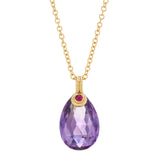 18ct Yellow Gold Briolette Amethyst With Cabochon Ruby Necklace