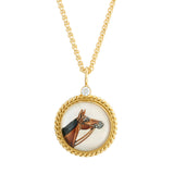 18ct Yellow Gold Hand-Painted Rock Crystal Horse And Diamond Pendant