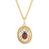 18ct Yellow Gold Hand-Painted Rock Crystal Ladybird And Diamond Pendant