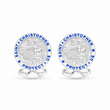 C1336; SILV ENAM ST CHRIS SPRINGBACK CUFFLINKSBLUE; 青
