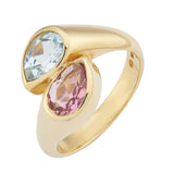 18ct Yellow Gold Blue Topaz And Pink Tourmaline Ring