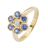 18ct Yellow Gold Sapphire and Diamond Cluster Ring