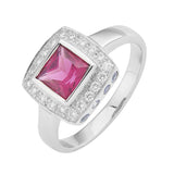 18ct White Gold Rubellite And Diamond Ring with Blue Sapphires