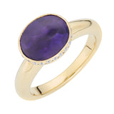 18ct Yellow Gold Amethyst Ring with Diamond Border