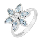 18ct White Gold Aquamarine and Diamond Petal Cluster Ring