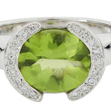 18ct White Gold Peridot Ring With Diamond Detail