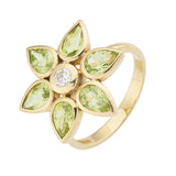 18ct Yellow Gold Peridot And Diamond Petal Cluster Ring