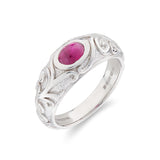 18ct White Gold Ruby Gypsy Ring With Scrolling Sides