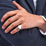 White Gold Cushion Signet Ring (14x13mm)