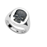 Sterling Silver Oval Signet Ring With Black Skull Seal (18.5x15mm)