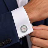 Sterling Silver & Green Enamel St. Christopher Cufflinks