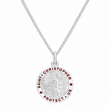 Sterling Silver & Red Enamel St. Christopher Necklace