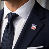 Sterling Silver Hand-Enamelled USA Flag Shield Lapel Pin