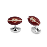 Silver Rugby Ball Cufflinks with Brown Enamel