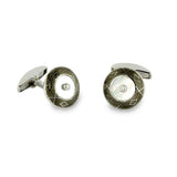 18ct White Gold Mother-Of-Pearl, Grey Enamel And Diamond Cufflinks