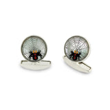 18ct White Gold Hand-painted Rock Crystal Spider Web Cufflinks