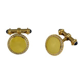 18ct Yellow Gold Cufflinks With Diamond Border And Sapphire Dumbell Reverse