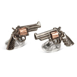 Sterling Silver Revolver Gun Cufflinks In Black With Rose Gold Cylinder