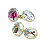 18ct Gold Hand-Painted "Road to Ruin" Crystal Cufflinks