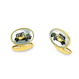 18ct Yellow Gold Hand-painted Rock Crystal Vintage Car Cufflinks