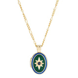 18ct Yellow Gold Navy Blue Dark Green Enamel Blue Sapphire Locket Pendant