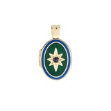 18ct Yellow Gold Navy Blue Dark Green Enamel Blue Sapphire Locket Pendant