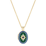 18ct Yellow Gold Navy Blue Dark Green Enamel Blue Sapphire Locket Pendant