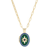 18ct Yellow Gold Navy Blue Dark Green Enamel Blue Sapphire Locket Pendant