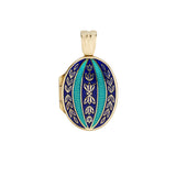 18ct Yellow Gold Navy Blue Sky Blue Enamel Locket Pendant