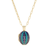 18ct Yellow Gold Navy Blue Sky Blue Enamel Locket Pendant