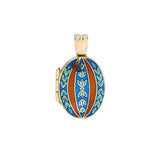 18ct Yellow Gold Blue and Red Enamel Locket Pendant