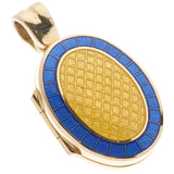 18ct Yellow Gold Small Royal Blue And Clear Enamel Locket