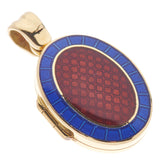 18ct Yellow Gold Royal Blue And Red Enamel Locket