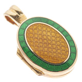 18ct Yellow Gold Dark Green And Brown Enamel Locket