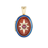 18ct Yellow Gold Blue and Red Enamel and Ruby Locket Pendant